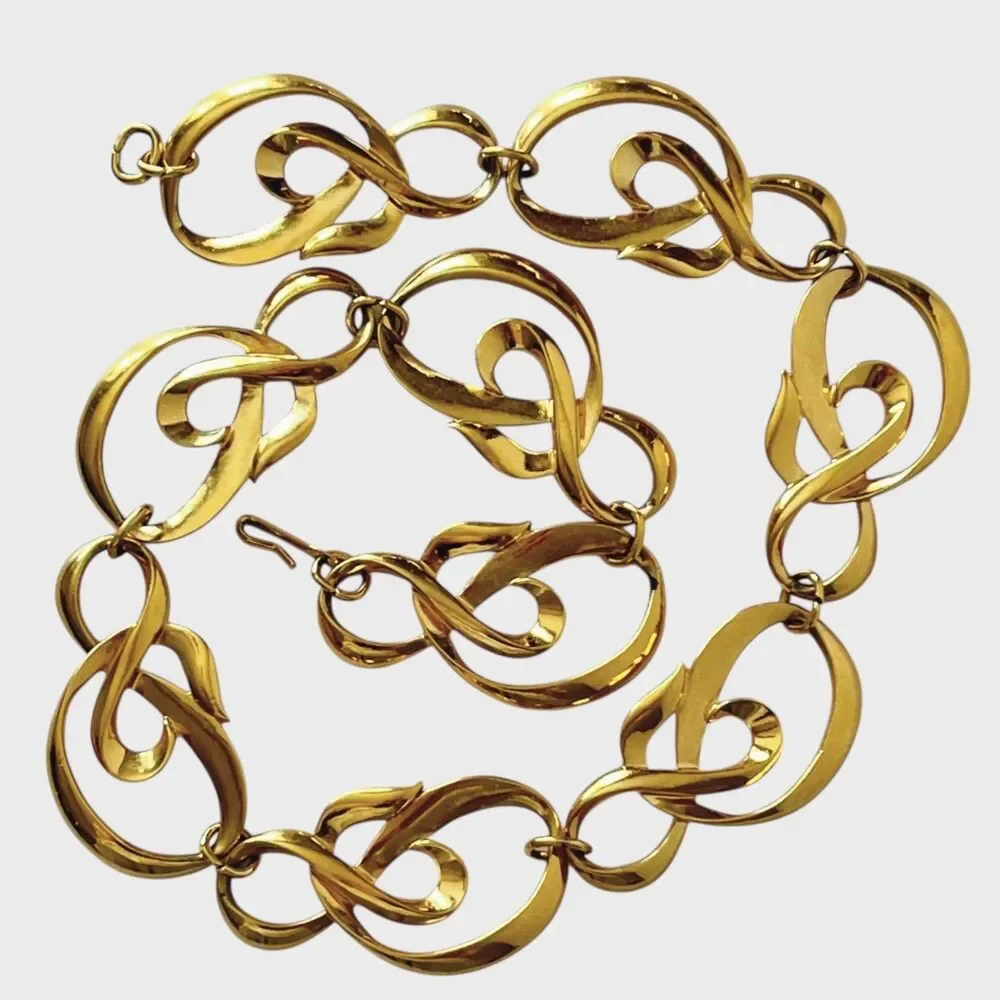 VTG Avon Linked Swirl Necklace Chunky Gold Tone Abstract Statement Chic Jewelry